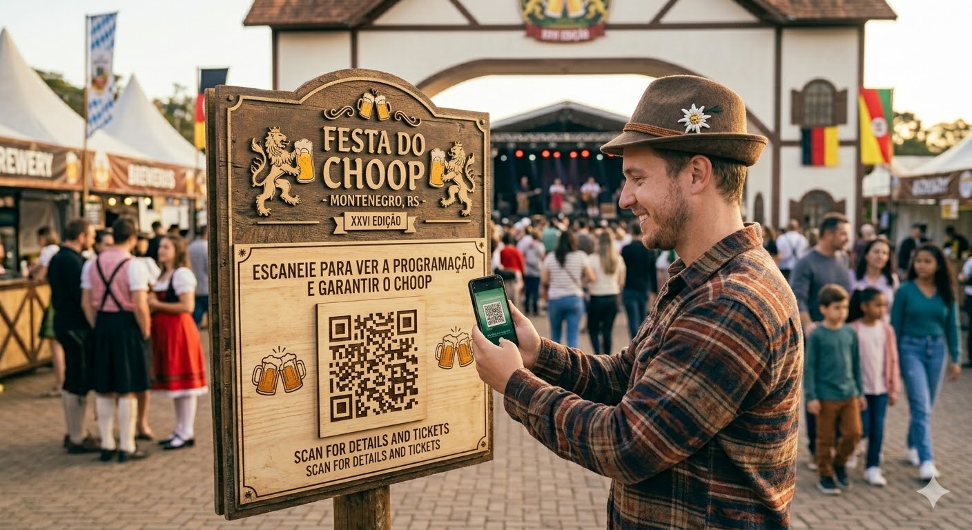 Pessoa apontando para QR Code no parque